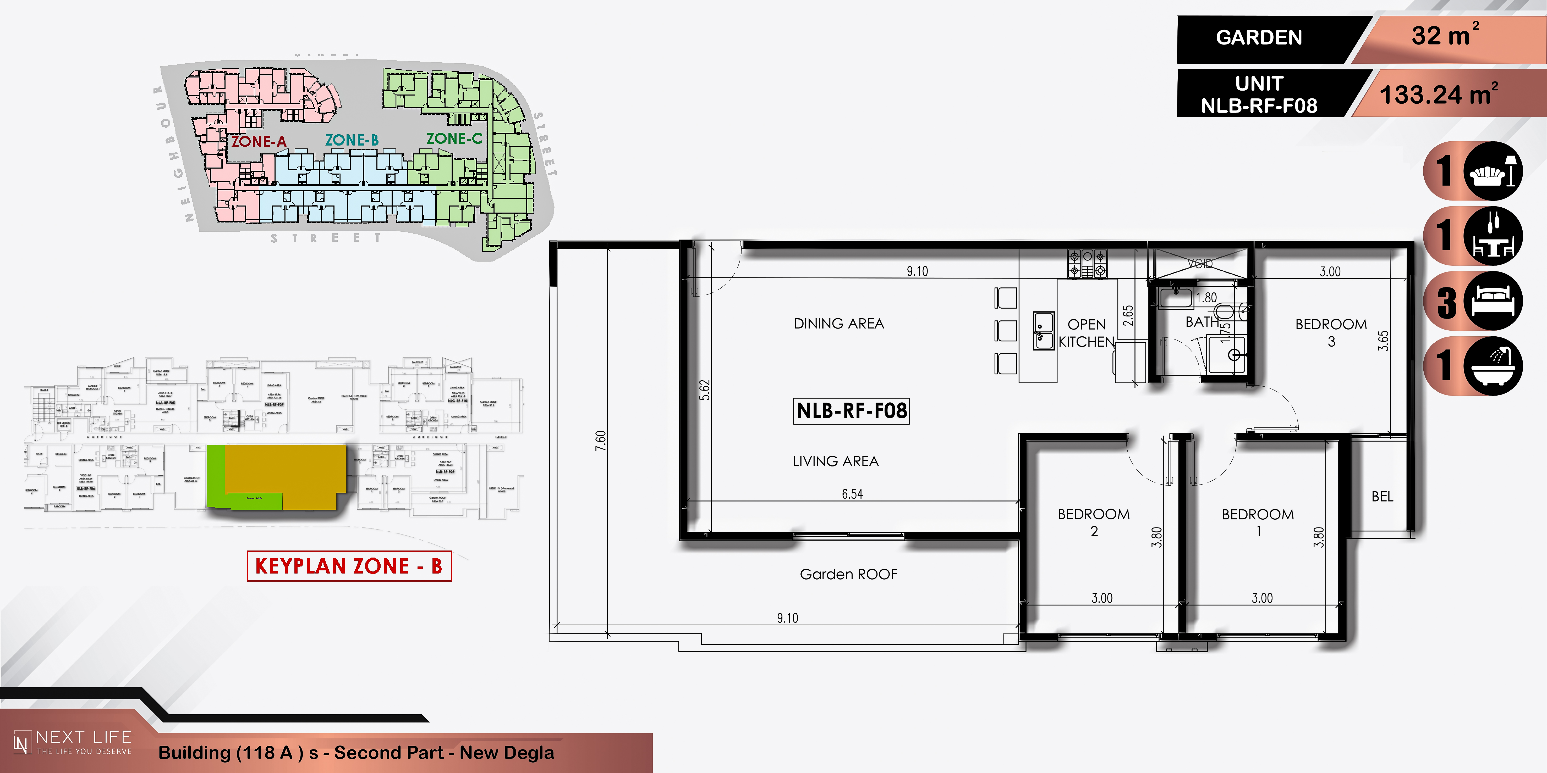 Roof B 133.24m + 32m G