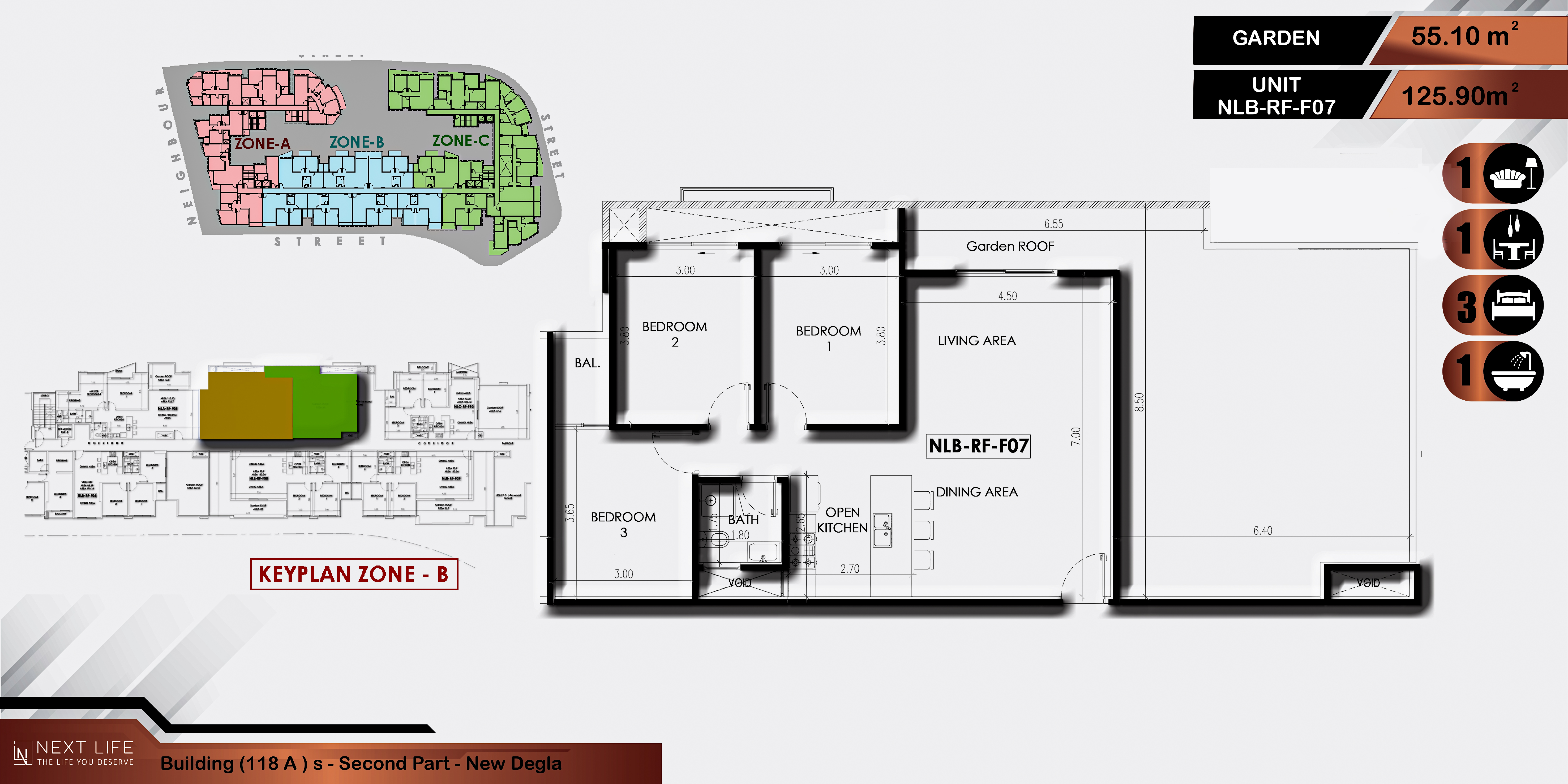 Roof B 125.90m + 55.10m G